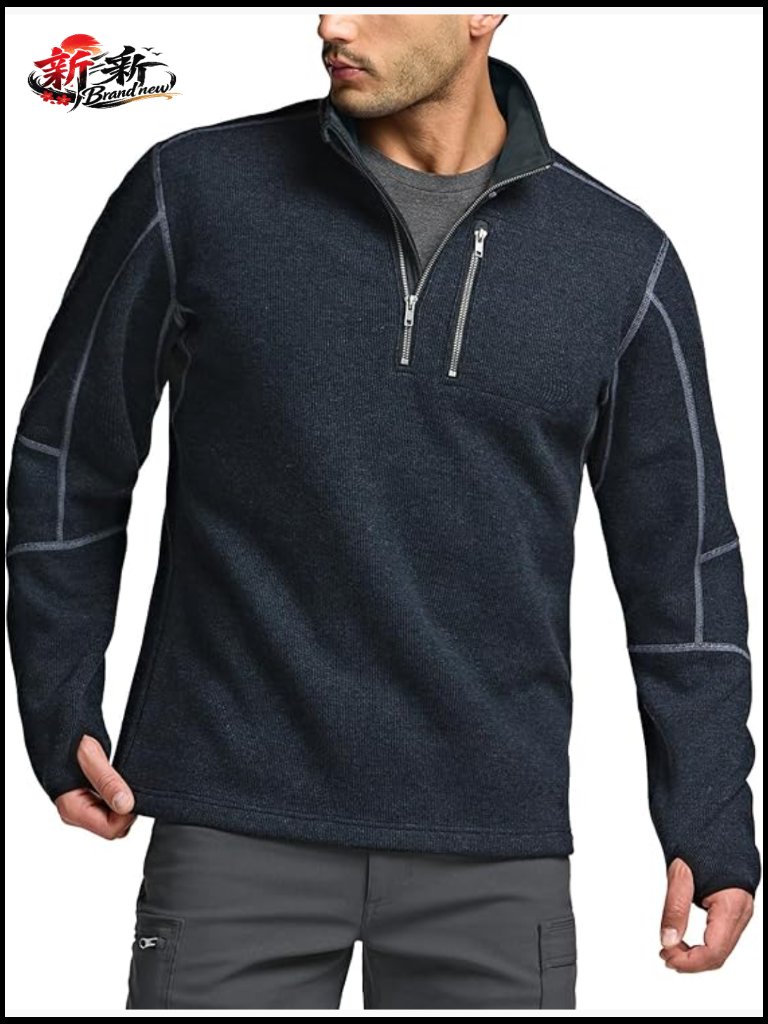 Men's Quarter Zip Fleece Pullover, Mock Neck, Chest Pocket, Thermal